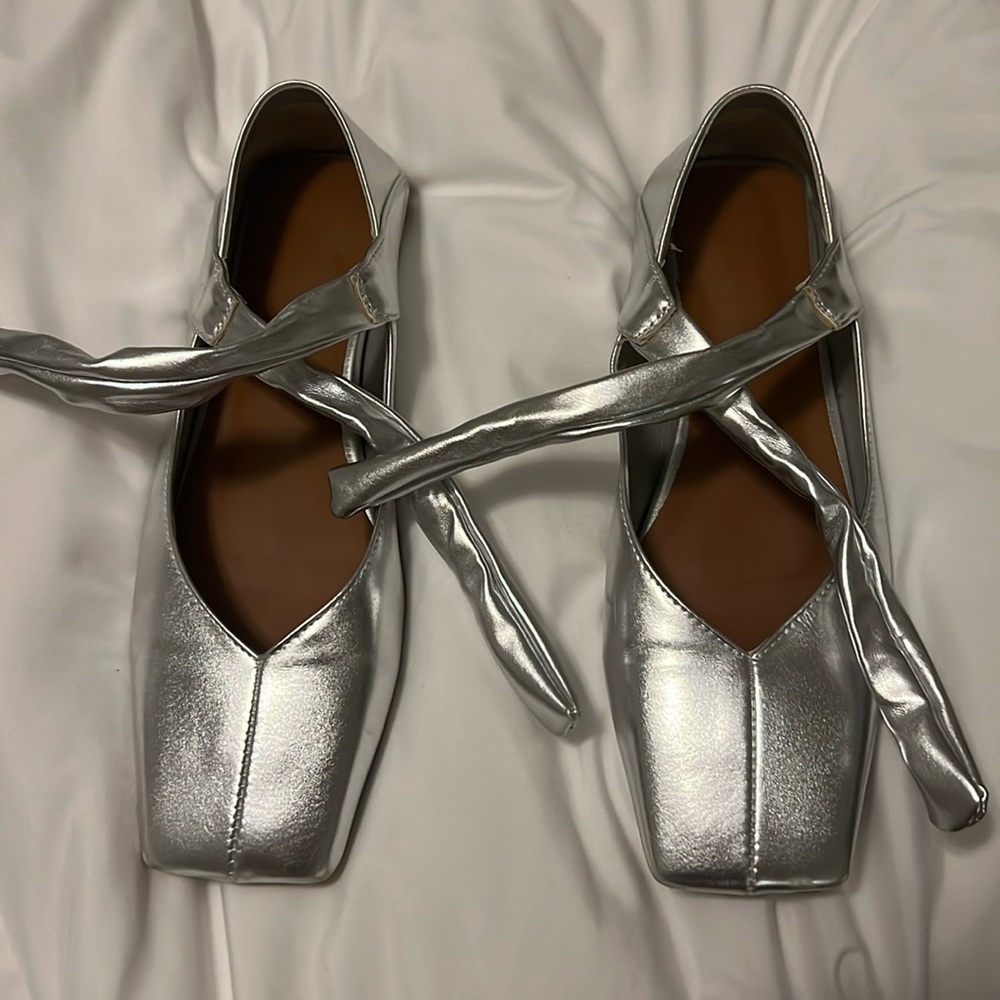 Silver square toe flats